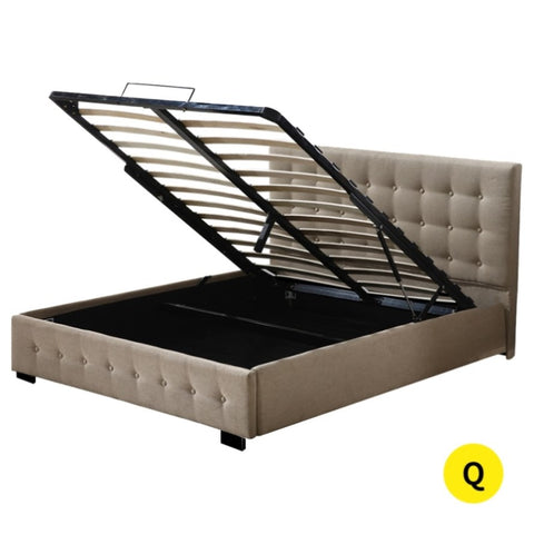 Levede Fabric Bed Frame Queen Tufted Beige BF1008-Q-BG