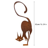16.5 Inch Rusty Metal Cat Fence Topper, Silhouette Garden Stake Yard Art, Decorative Cat Statue for V1366-AZ2-W-16699