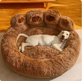 Warm Coffee Fluffy Dog Bed with Paw Design, 90cm Diameter V1102-DSZDFGH-852