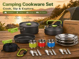 Green Camping Cookware Set for 23 People Portable Outdoor Cooking Pot, Frying Pan & 1.1L Kettle V888-ELOSUNG54631