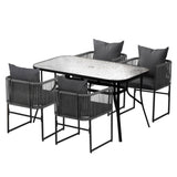 Gardeon 5PC Outdoor Dining Set Table and Chairs Patio Furniture Garden Bistro Set Black FF-DINING-ROPE-140-5PC