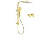 WELS Brushed Gold Square Shower 10" Thin Rain Head Handheld Silde Rail Arm 2in1 Taps Set V1233-C7121GHS002M4CGKSS110GCPF0272AG