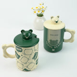 2X High-Fired Ceramic Porcelain Mug Set with Lid 400ml Bear w Tea Spoon GREEN V274-HA-LA-P0024828-BEAR