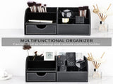 PU Leather Desk Organizer with Drawer, 6 Compartments Storage Box for Pens and Office Supplies, V1237-ZY-917-041