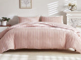 Pink Tufted Stripe Bedding Set - 3 Piece Quilt Cover and Pillowcase Set - V888-ELOSUNG54960-7