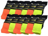 12x Pairs HI VIS SOCKS Workwear Work Safety High Visibility Fluro Cushioned BULK - Mixed Pack - 6-11 V563-12XBR-HIVISSOX-MCOLOR1114