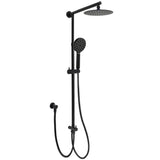 WELS Matt Black Twin Shower 8" Round Head Set 3 Mode Handheld Rose Sliding Rail Elbow Inlet V1233-HR002M4CBSC842BKSR108B