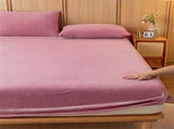 Bean paste color Plush Crystal Velvet Fitted Sheet - Ultra Soft, Warm & Thick for Winter V888-ELOSUNG26834
