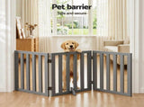 i.Pet Dog Gate Playpen Enclosure 3 Panels Pet Door Fence Wooden Play Pen Stair PET-GATE-WD-139X60-GR