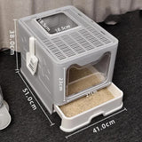 Foldable Cat Litter Box with Pull-Out Tray -Easy Cleaning and Anti-Splash Design Grey 51*41*38cm V888-ELOSUNG10445