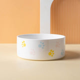 Ceramic Round Dog Cat Bowl with Wood Stand, Durable Ceramic Food Water Elevated Dish for Pet, Modern V1192-AZ-W-15100