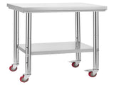Stainless Steel Table, 60 x 76 cm Food Prep Worktable with Wheels, Kitchen Prep Table with V952-DLGZT2CWDB248JRDY001V0