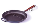 Pre-Seasoned 29cm Cast Iron Fry Pan Cookware Heat-Resistant Wooden Handle V324-CRPAN29CM