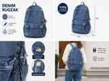 Denim Backpack, Lightweight Durable Daypack for School Work, Stylish Jeans Fabric Bag for Women V1237-ZY-924-237