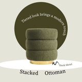 Round Stacked Ottoman Stool Teddy Fleece Fabric Foot Rest 38cm GREEN V274-FT-STP067-DGN
