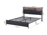 Artiss Double Bed Frame with LED Lights Storage Headboard 2 USB 2 AC Outlets Charging Station BFRAME-J-MEL-D-BK-AB