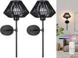 Battery Operated Wall Sconces Set of 2, Boho Rattan LED, Rechargeable, Remote, RGB Dimmable V1263-JX-5791