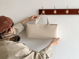 Beige Large Capacity Tote Bag - Minimalist PU Leather Handbag for Daily Commute V888-ELOSUNG23242