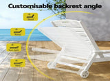 Gardeon 2PCS Sun Lounge Lounger Beach Chair HDPE Patio Outdoor Furniture with Wheels White FF-LOUNGE-HE-WH-X2