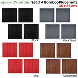 Set of 4 Square Broad Slat Bamboo Table Placemats 35 x 35cm Dark Grey V442-JTC-PLACEMAT-BAMBOOSQSG-DARKGREY-SQ