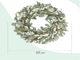 22 Inch Spring Summer Lamb Ears Leaves Wreath with Ivory Forsythia Flower, Year Round Greenery V1258-DP02-C-2647