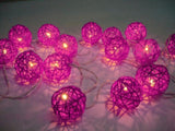 1 Set of Pink 5cm Rattan Cane 50 Ball Battery Powered LONG 5m String Lights Christmas Gift Home V382-PINKRATTBALLBATT50