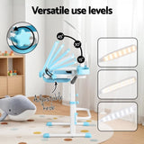 Keezi Kids Table and Chair Set Adjustable Study Desk w/ LED Lamp Reading Blue KTC-A-STU-PL-BL