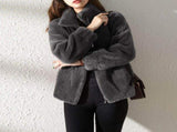 Women's Faux Fur Jacket Trendy & Warm Coat - Red - Size S V1106-M-APP-SX-652-RED-SAUSEU46
