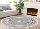 Grey Round Woven Cotton Rug with Fringes 120cm Washable Absorbent Rug Moroccan Style Print V1237-ZY-203-4061
