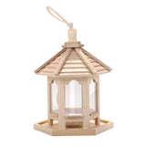 Hexagon Shaped Wooden Hanging Bird Feeder With Sloped Roof Outdoor Garden Backyard Wild Bird Feeding V1366-AZ2-W-21282