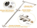 Brushed Nickel 2in1 Round 12" Stainless Steel Rainfall Head Shower Handheld Sliding Rail Arm Set V1233-SC842BSHR002M4CNKSR112N