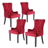 4X French Provincial Dining Chair Ring Studded Velvet Rubberwood Leg LISSE BORDEAUX RED V274-FT-VFC-1141-RD4