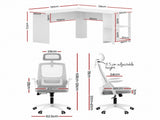 Artiss Home Office Desk and Chair Set, 136cm L Shaped Computer Desk with Shelves & Cable Management, FURNI-DESK01-MESH-GY-WH
