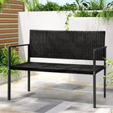 Gardeon Outdoor Garden Bench Seat Rattan Chair Steel Patio Furniture Park Black GB-RATTAN-BK