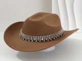 Rhinestone Cowboy Hat - Camel Western Hat with Iridescent Gemstone Fringe Band, Wide Curved Brim for V888-ELOSUNG57116-6
