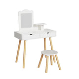 Keezi Kids Dressing Table Vanity Makeup Chair Set with Mirror Drawers Wooden Legs FURNI-C-SQUARE-WH