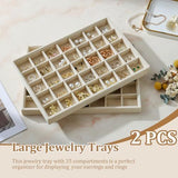 Large Velvet Jewelry Tray Display Drawer Inserts 2 Pack Stackable Jewelry Organizer for Earring V1107-107-05507-BEG-35GRIDS