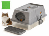Dark Grey Extra Large Stainless Steel Cat Litter Box, Foldable Covered Cat Litter Tray with Round V1243-MSPT144-DARKGARY-L-OO