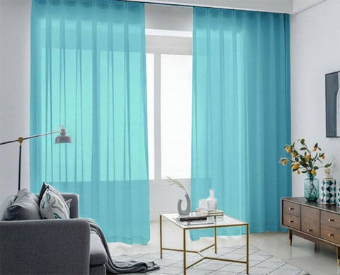 2 Long drop Sheer Voile Curtains 590cm x 270cm DropHooks Pinch Pleat Lake Blue V702-CNA5-4-3 BLUE