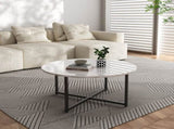 White Marble Effect Round Coffee Table with Black Legs V264-TAB-719C-WHE-BK