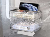 2PCS Stylish Double-Layer Transparent Grey Wave-Textured Tissue Box Holder - Stylish Bathroom V888-ELOSUNG18354