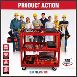 Black 3-Tier Tool Cart Trolley Toolbox Workshop Garage Storage 150KG Organizer Garage V465-91519