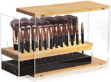31 Holes Acrylic Bamboo Brush Holder Organiser Beauty Cosmetic Display Stand with Leather Drawer V178-13624