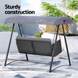 Gardeon Outdoor Swing Chair Garden Bench Furniture Canopy 3 Seater Rattan Grey GSC-BST-RAN-3S-GR