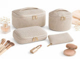4 Pack Corduroy Cosmetic Bag Set for Women, Portable Travel Toiletry Makeup Bag with Zipper and V1237-ZY-917-184