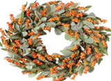 20 Inch Fall Wreath Harvest Orange Flowers Grain Wreath for Front Door, Everyday Lamb Ears Leaves V1258-DP02-C-2680