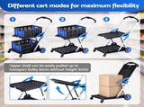Artiss Shopping Trolley with Wheels 2 Layer w/2 Crates Foldable Trolley Blue SHOPC-JY-2B-BKBL