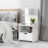 Artiss Bedside Table 1 Drawer with Shelves - EVERMORE White FURNI-G-BSIDE-P16-WH