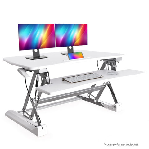 FORTIA Desk Riser 90cm Wide Adjustable Sit to Stand, for Dual Monitor, Keyboard, Laptop, White V219-ADKRISFO96WB