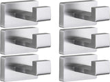 Towel Hooks for Bathrooms Robe Hook Coat Hook 6 Pack Brushed Nickel Stainless Steel Heavy Duty Wall V1259-HOOK-SS-SQ-BN-6PK